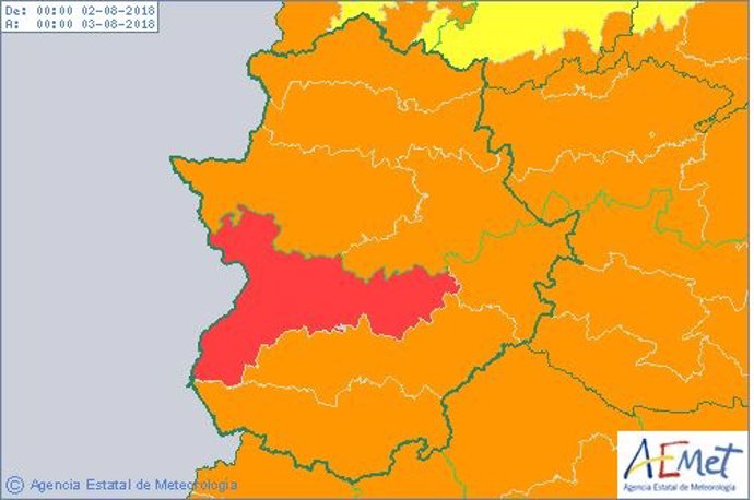 Alerta roja en Extremadura para el 2 de agosto