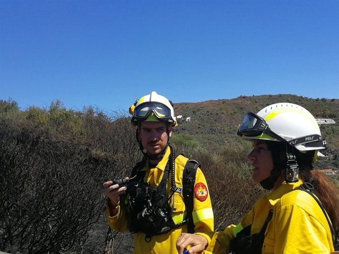 Efectivos del Cabildo de Gran Canaria en la zona del incendio