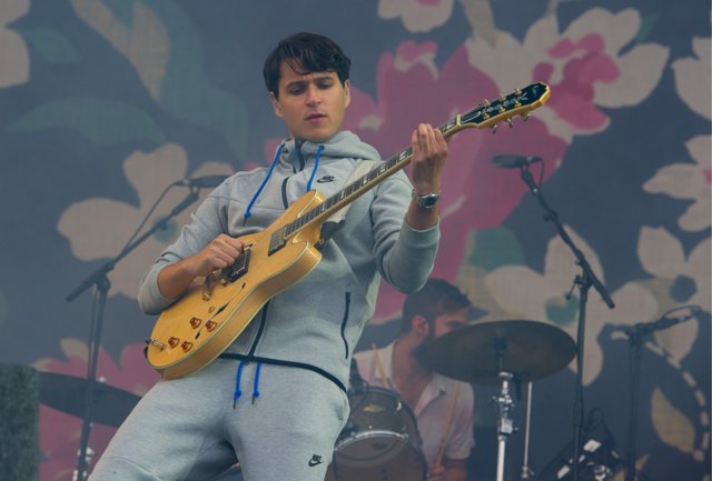 Ezra Koenig of Vampire Weekend live on stage on day 2 at Leeds Festival on 23rd 
