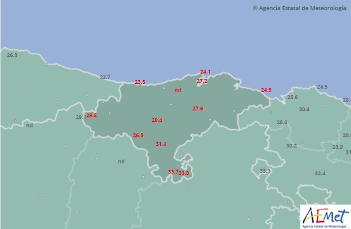 Temperaturas máximas en Cantabria