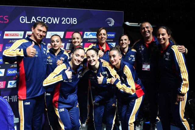 Equipo español de gimnasia artística en el Europeo de Glasgow