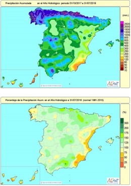 Precipitaciones acumuladas en España hasta el 31 de julio