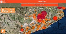 Visualització de l'aplicació mòbil 'Foc al Bosc'