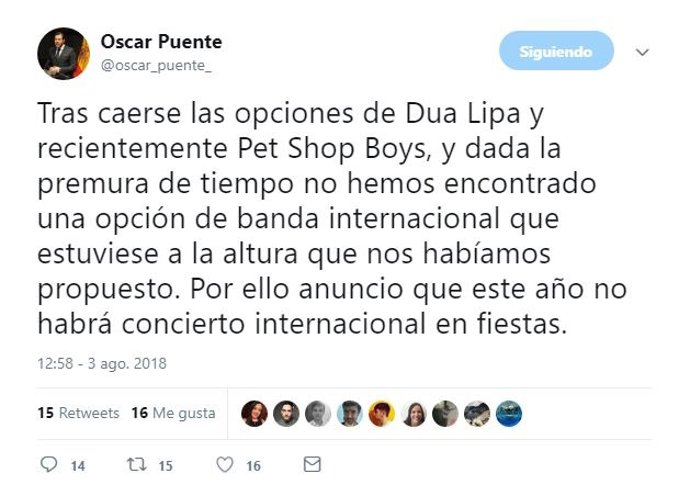 Valladolid.- Tuit de Óscar Puente