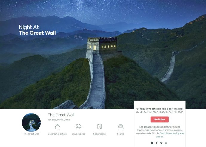 Anuncio de la Gran Muralla China en Airbnb