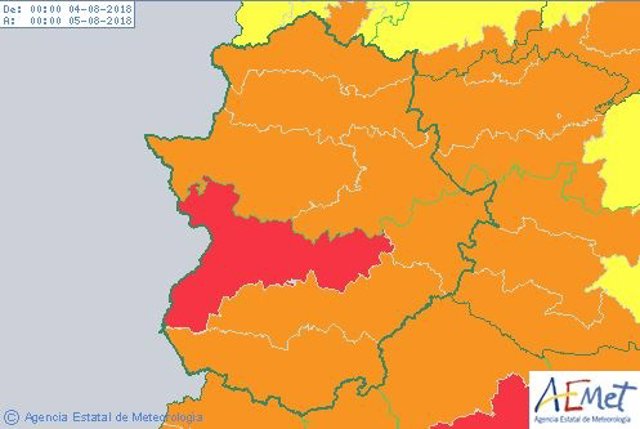 Avisos meteorológicos en Extremadura para el sábado