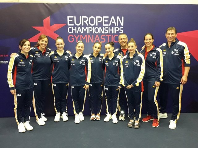 El equipo español de gimnasia artística, en los Eurocampeonatos de 2018