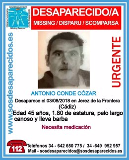 Cartel de búsqueda del desaparecido Antonio Conde Cózar
