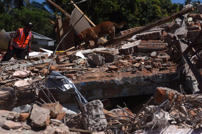 Edificios destruidos por el terremoto en Pemenang,en la isla indonesia de Lombok