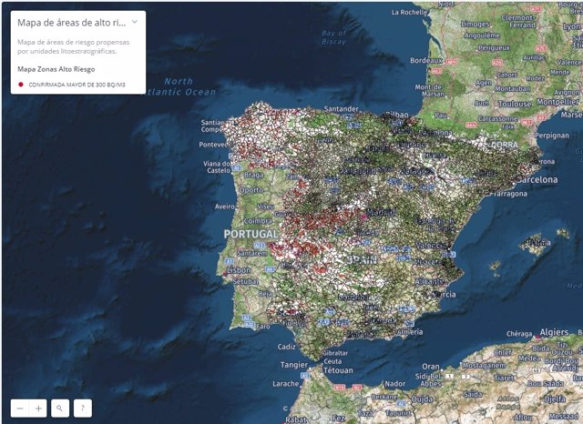 Mapa de gas radón en España