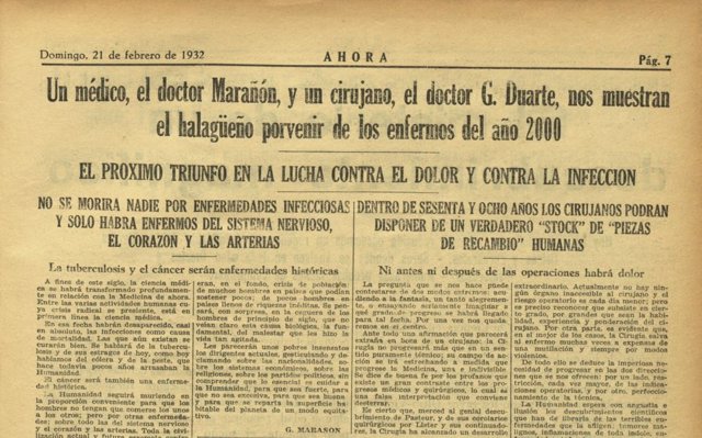 Reportaje en el diario Ahora de 1932 sobre predicciones del año 2000