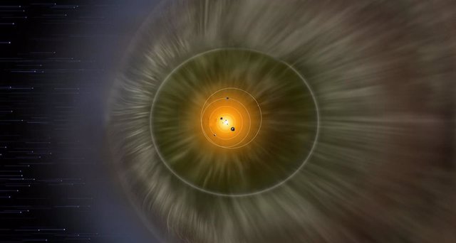Ilustración de la capa que envuelve el Sistema Solar