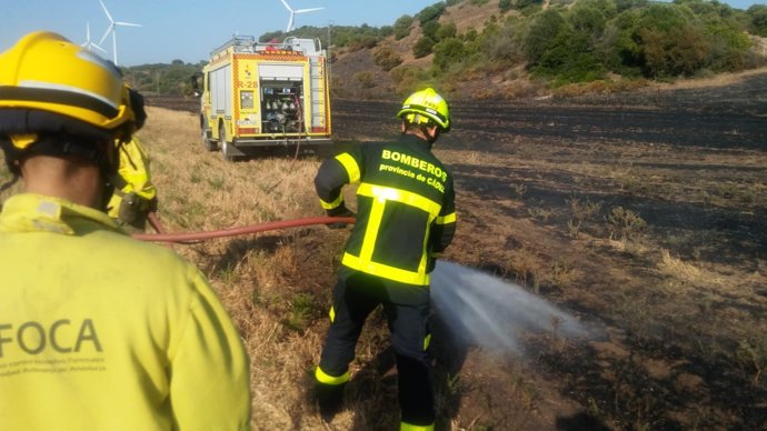 Bomberos sofocan un incendio de pastos en Vejar
