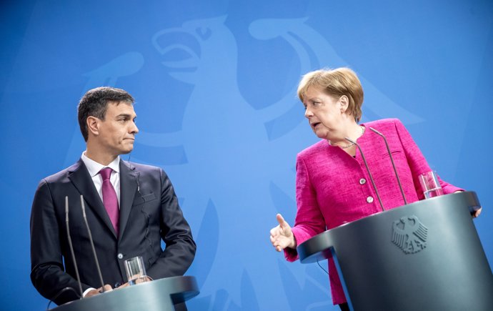 Roda de premsa a Berlín d'Angela Merkel i Pedro Sánchez