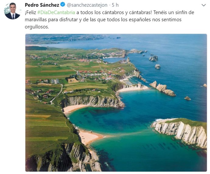 Tweet de Pedro Sánchez por el Día de Cantabria