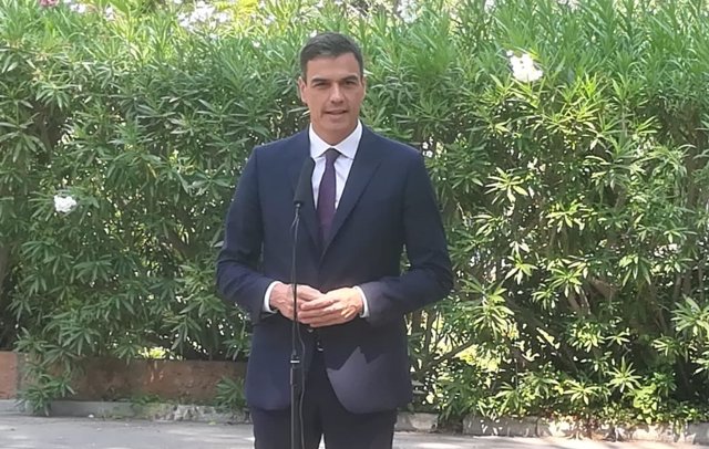 Pedro Sánchez atiende a los medios en Marivent