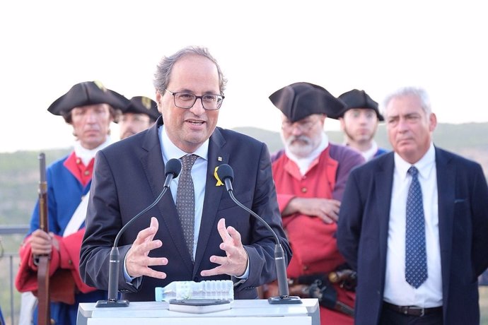 El presidente de la Generalitat, Quim Torra, durante su discurso en Talamanca