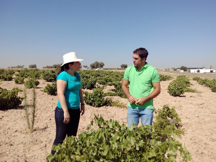 La directora gerente del IMIDRA, Cristina Álvarez, visita a un joven agricultor