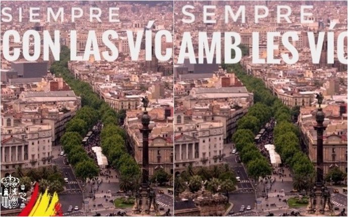 Muntatge amb les banderes de la piulada de Sánchez