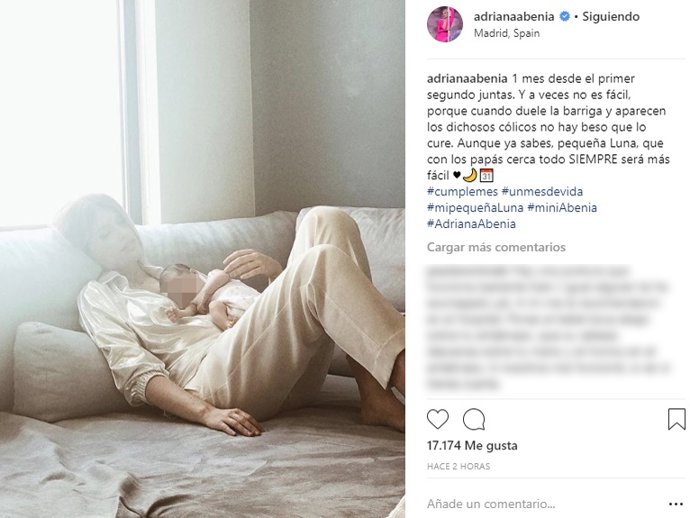 Adriana Abenia celebra el primer mes de su hija Luna