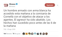Abatido un hombre armado que ha intentado asaltar una comisaría de los Mossos en Cornellá (Barcelona)