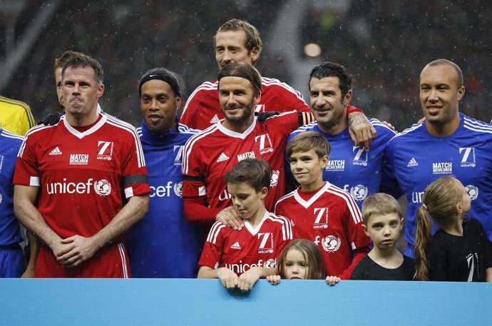 Beckham, Ronaldinho, Figo, en un partido benéfico de UNICEF