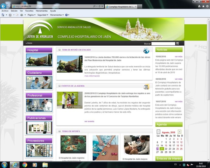 Portada de la web del Complejo Hospitalario de Jaén.