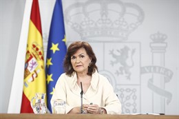 La vicepresidenta, Carmen Calvo, en la rueda de prensa posterior al Consejo de M La vicepresidenta, Carmen Calvo, en la rueda de prensa posterior al Consejo de M