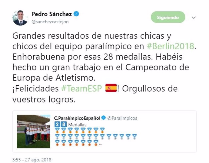 Mensaje de felicitación de Pedro Sánchez