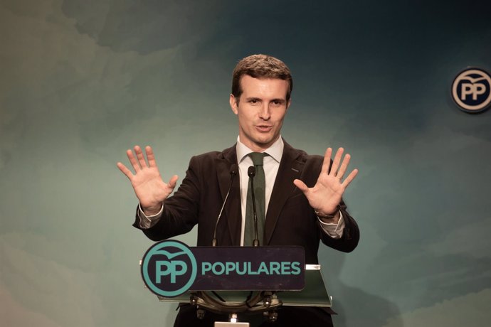 Pablo Casado durante una rueda de prensa