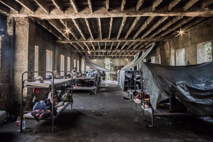 Edificio abandonado en la ciudad de Bihac usado por migrantes y refugiados