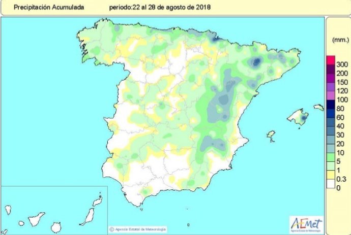 Las lluvias acumuladas en el año hidrológico hasta el 28 de agosto continúan un 