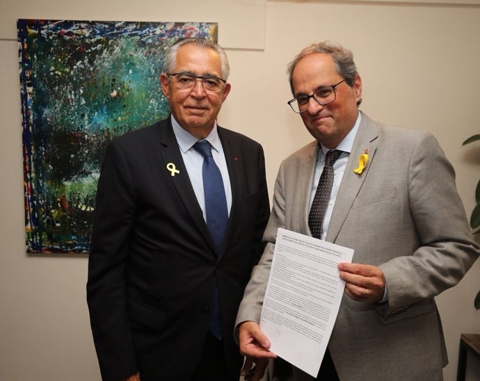 L'alcalde de Perpinyà, Jean-Marc Pujol, i el president Quim Torra