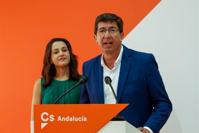 Juan Marín, en rueda de prensa junto a Inés Arrimadas en Sevilla
