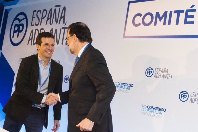 Pablo Casado y Mariano Rajoy en el Congreso del PP