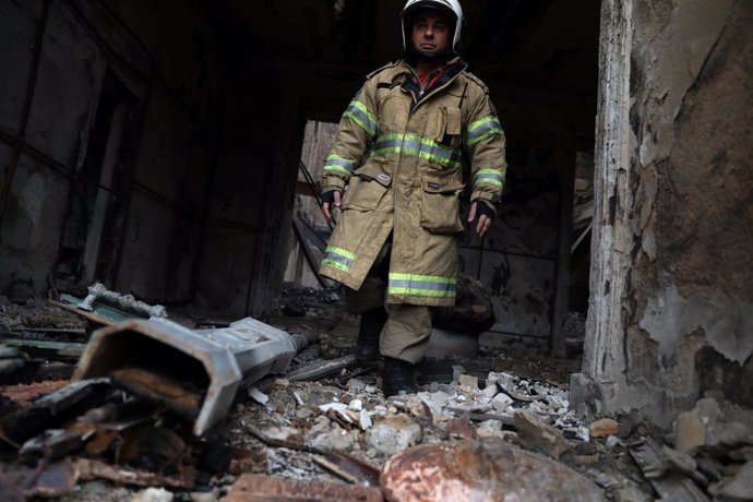 Interior del Museo Nacional de Brasil, destruido por las llamas