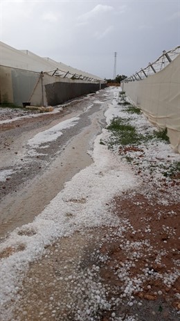 Invernaderos dañados por una tormenta de granizo
