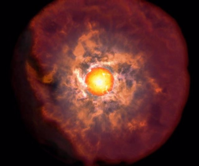 Impresión artística de una supernova originada en una supergigante roj