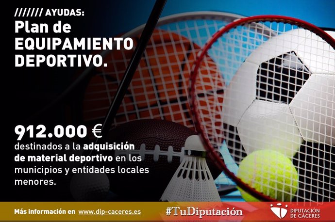 Cartel del plan de equipamiento de material deportivo de Diputación de Cáceres