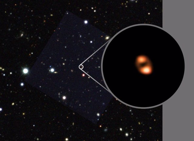 Aspecto de la observación de lente gravitacional lograda con ALMA