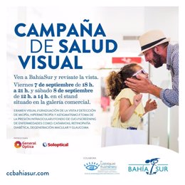 Cartel de la campaña de salud visual en el centro comercial Bahía Sur