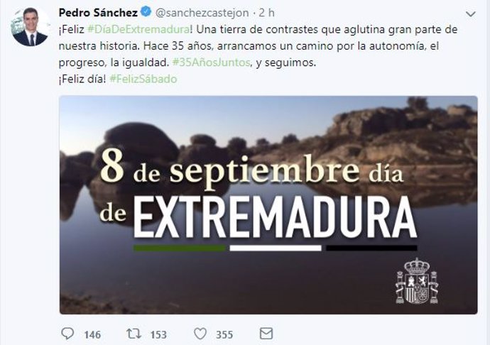 Mensaje de Pedro Sánchez por el Día de Extremadura