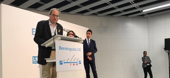 Foto de Quim Torra en el acto inaugural de la L10 Sud de Metro de Barcelona