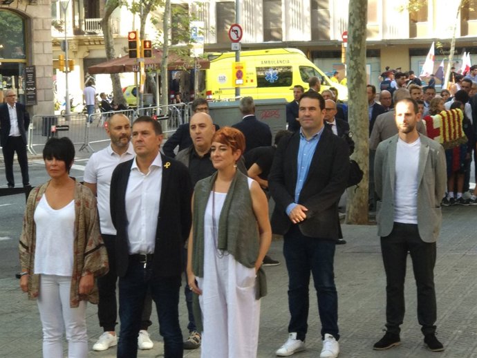 Ofrena d'A.Otegi i EHBildu al monument a R.Casanova per la Diada 2018