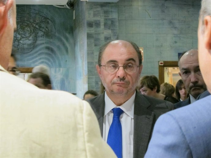 El presidente de Aragón, Javier Lambán, en un acto hoy en Zaragoza