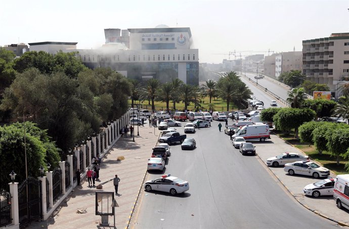 Inmediaciones del edificio de la empresa estatal de Libia