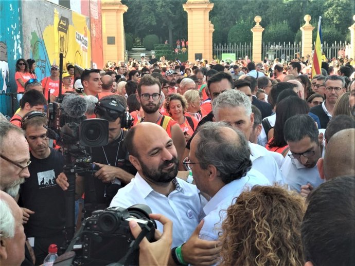 Marcel Mauri (Òmnium) i el president Quim Torra en la Diada 2018
