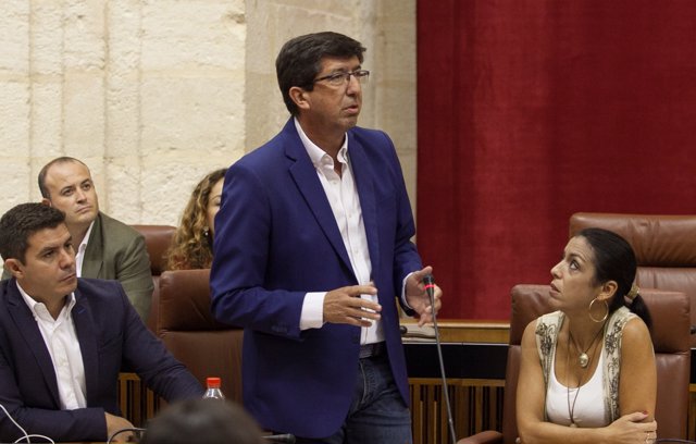 El presidente y portavoz de Cs Andalucía, Juan Marín, en el Pleno del Parlamento