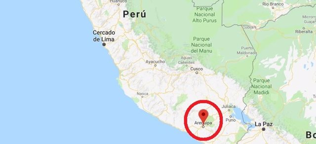 Mapa de Perú, señalizada la región de Arequipa
