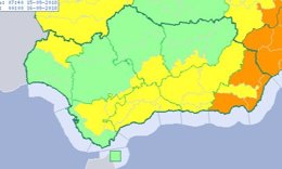 Mapa de avisos meteorológicos en Andalucía